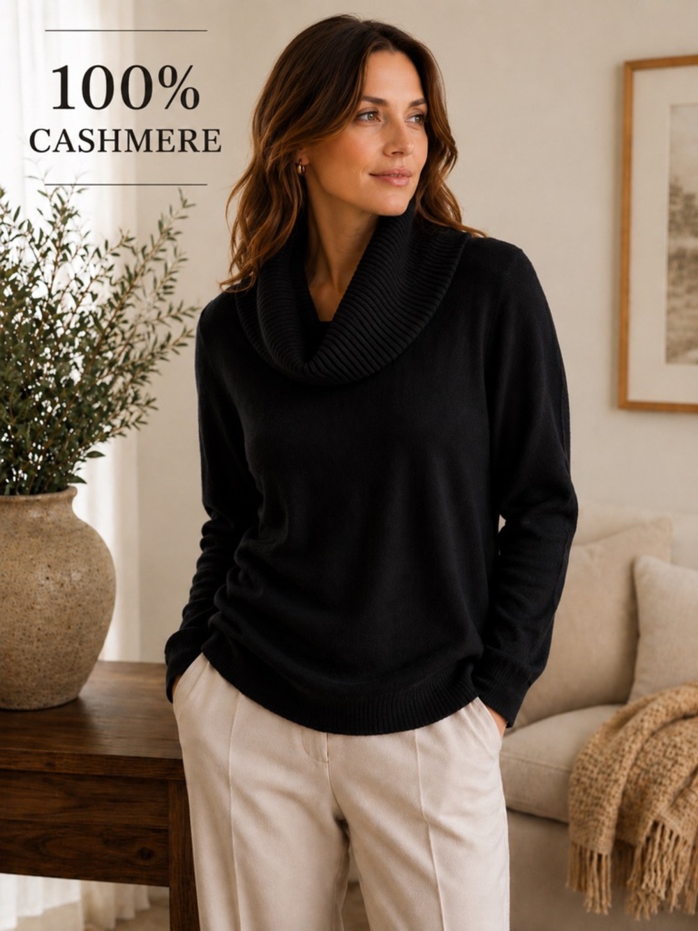 Talbots Plus 100% Cashmere Black Cowl Neck Sweater Soft Luxe Knit 1X